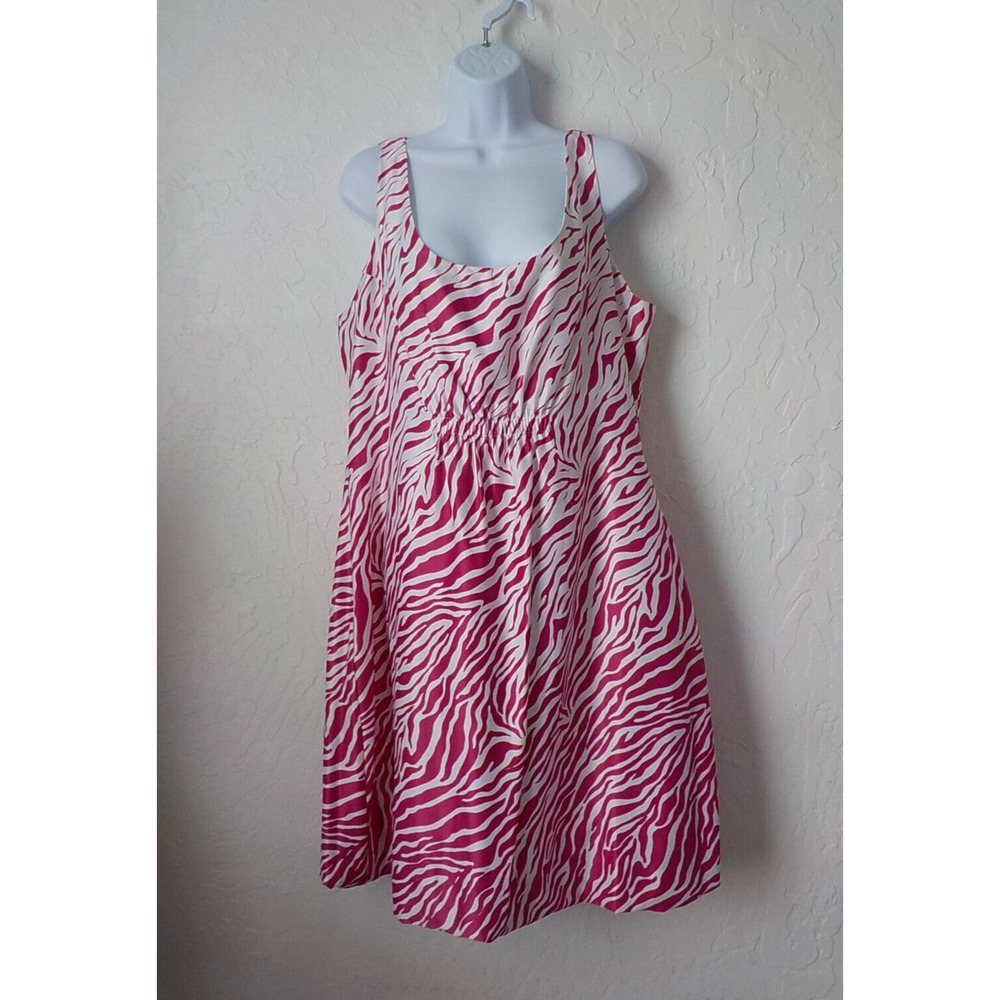 Attention Pink Babydoll Dress Size 18 Zebra Print Sleeveless Zip Up Silky Lined